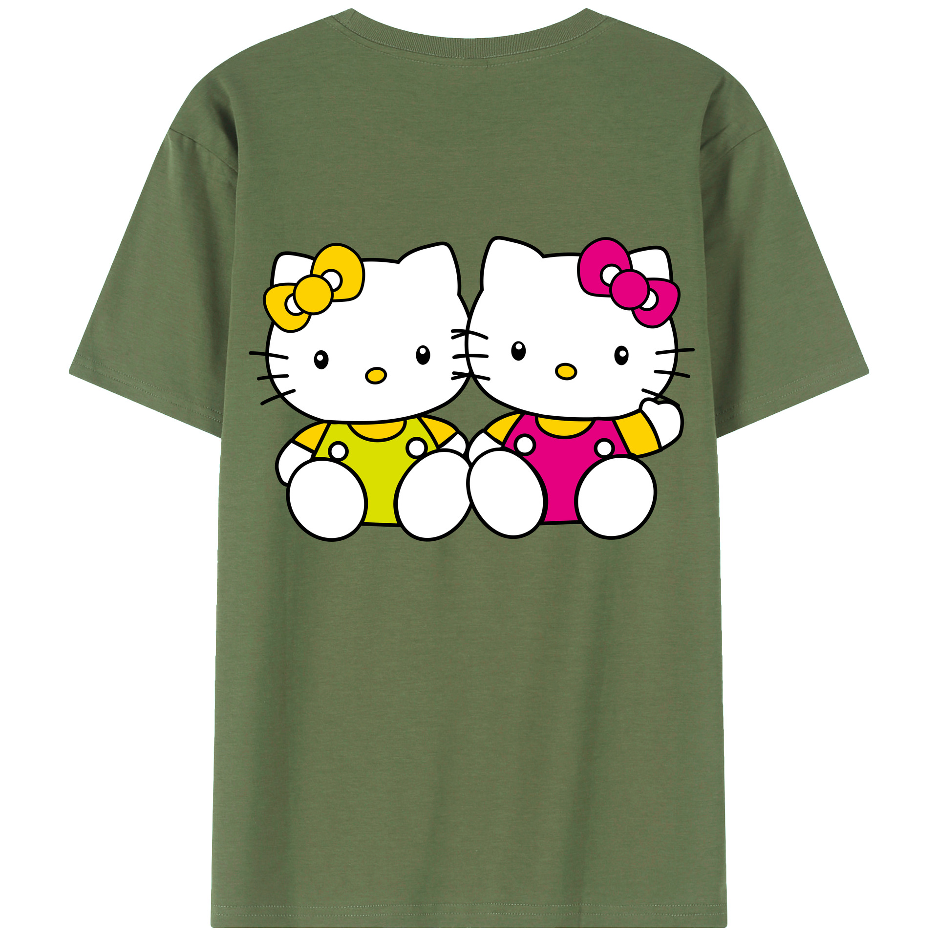 （画像用） Hello Kitty ハローキティ 綿100％ メンズ半袖Tシャツ（バックプリント） 通気性